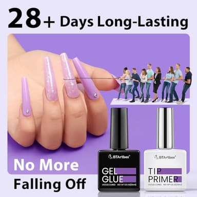 BTArtbox Nail Glue & Primer Set - 2 x 0.5 Fl Oz Acrylic French Ballerina Nail Gel, Long Lasting Super Strong 4 in 1 UV Nail Gel for Press On Nails - Image 3
