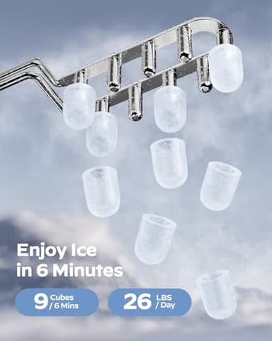 HOMEZAY Ice Maker Countertop, 9 Cubes Ready in 6 Mins, 26 lbs per Day, Ice Machine with 2 Ice Sizes and Self-Cleaning, Portable Ice Maker with Handle for Home, Kitchen, Camping, RV, Office, Black - Image 2