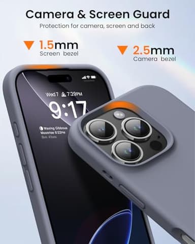 OuXul Designed for iPhone 16 Pro Max Case 6.9"- Slim Liquid Silicone Cover with [Soft Anti-Scratch Microfiber Lining], Shockproof 3-Layer Full Protection (Lavender Gray) - Image 3