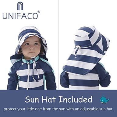 UNIFACO Baby Boy Bathing Suit Infant Shark Rashguard Swimsuit 12 Months One Piece Sunsuits Swimwear with Sun Hat - Image 4