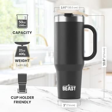 Beast 50 oz Tumbler Stainless Steel Vacuum Insulated Coffee Ice Cup Double Wall Travel Flask (Matt Black) - Image 3