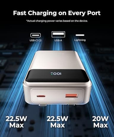 JOYFAR Portable-Charger-Power-Bank Travel Essentials Battery Pack USB C 30000mAh Built in Cable 22.5W Phone Fast Charging Powerbank Compatible with iPhone 16 15 14 13 12 11 iPad Google Xiaomi (Gold) - Image 2