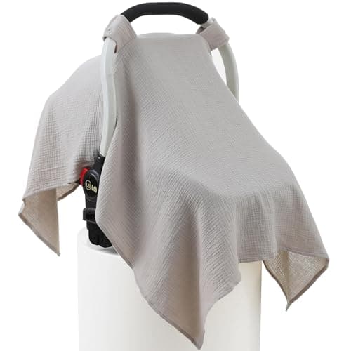 100% Muslin Cotton Car Seat Cover Baby, Carseat Canopy Cover, Universal Fit Stroller Covers for Boys and Girls (Summer Wheat) - Image 1