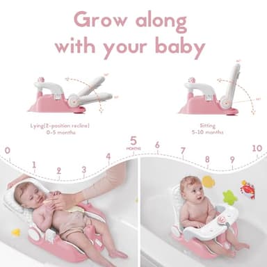 BabyBond Baby Bath Seat with Sitting & Lying 2 Modes, 3-Speed Adjustment, Powerful Suction Cups, Infant Bathtub Chair with Soft and Comfortable Towel, Folding and Hanging - Image 2