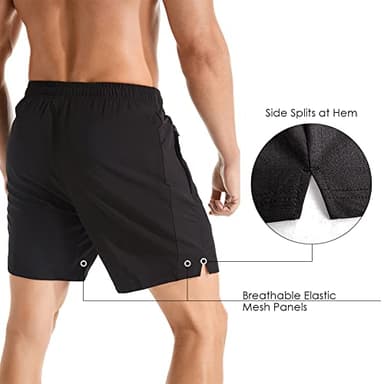 Gerlobal Men's 7" Athletic Running Shorts Lightweight Quick Dry Gym Workout Shorts with Zipper Pockets Black,Medium - Image 2