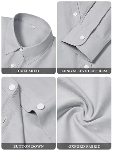 Womens Button Down Shirts Cotton Dress Shirts Oxford Shirts Long Sleeve Work Blouses Collared Tops Tunics with Pocket-Light Gray XL - Image 2