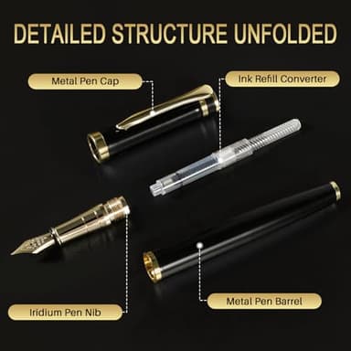 FINTANIX Fountain Pen with Fine Nib | Luxury Black Finish, Smooth Ink Flow, Complete Set with Ink Cartridges, Converter & Sleeve | Ideal for Professionals, Office, Journaling, and Gifts - Image 5