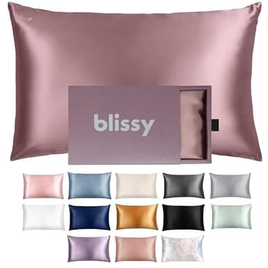 Blissy Silk Pillowcase - 100% Pure Mulberry Silk - 22 Momme 6A High-Grade Fibers - Silk Pillow Cover for Hair & Skin - Regular, Queen & King with Hidden Zipper (Standard, Plum) - Image 1