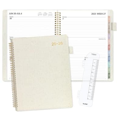 SUNEE 2025-2026 Weekly & Monthly Planner 9"x11.2" - 12 Month (July 2025 - June 2026), Linen Cover Planner Academic Year Calendar, Pocket, Notes, Monthly Tab, Beige - Image 1