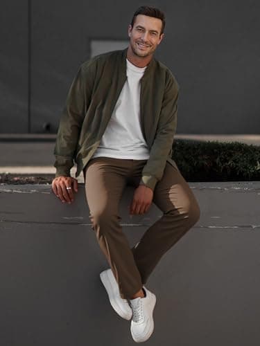 JMIERR Men's Stretch Chino Pants Business Casual Elastic Waist Travel Essentials Pant Slim Fit Tapered Cotton Twill Work Athletic Golf Dress Chocolate Brown Trousers, XL, Coffee - Image 6