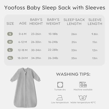 Yoofoss Baby Sleep Sack 6-12 Months 1.0 Tog Long Sleeve Sleep Sack Cotton Wearable Blanket for Infants 2-Way Zipper Quilted Sleeping Sacks(Medium) - Image 6