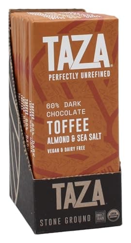 Taza Chocolate Organic Amaze Bar 60% Stone Ground, Toffee Almond Sea Salt, 2.5 Ounce (10 Count), Vegan - Image 1