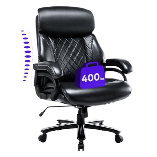 COLAMY Big and Tall Office Chair 400lbs-Heavy Duty Executive Desk Chair with Extra Wide Seat, High Back Ergonomic Leather Computer Chair with Tilt Rock, Padded Armrests, Diamond Black - Image 1