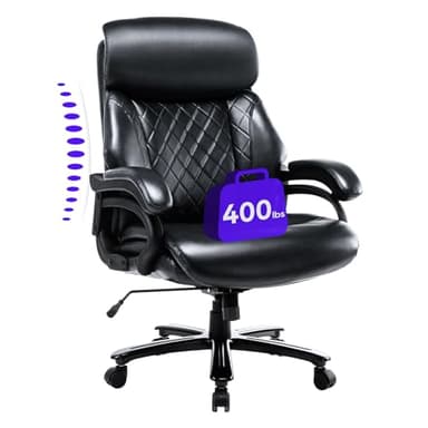 COLAMY Big and Tall Office Chair 400lbs-Heavy Duty Executive Desk Chair with Extra Wide Seat, High Back Ergonomic Leather Computer Chair with Tilt Rock, Padded Armrests, Diamond Black - Image 1