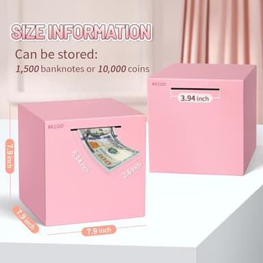 hizgo Adults Pink Piggy Bank, Stainless Steel Piggy Bank for Adults/Kids Must Break to Open, Unopenable Money Saving Box(7.9-inch, Pink) - Image 2