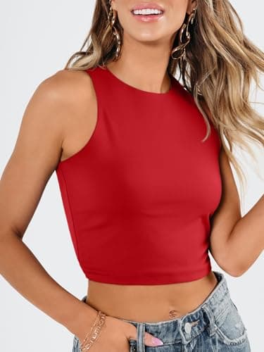 EFAN Womens Sexy Sleeveless High Neck Crop Tops Workout Cute Racerback Cropped Tank Tops Summer Clothes Teen Girls Red L - Image 5