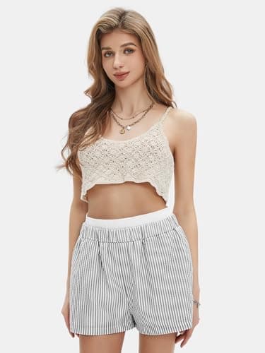 EXLURA Women's Stripe Print Exposed Boxer Shorts Elastic High Waisted Wide Leg Y2K Workout Gym Shorts - Image 3