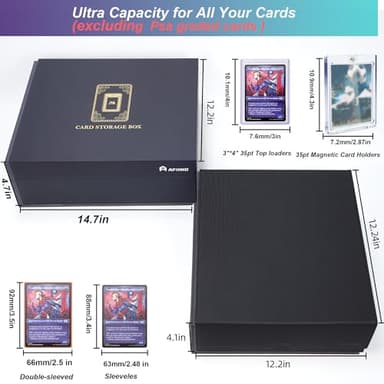 AFIING Trading Card Storage Box 6000+ Capacity – DIY Toploader Case w/ 24 Dividers & 8 Supports, Fits 3x4 Rigid Card, Deck Box for MTG TCG Sports Cards– Black & Grey - Image 5