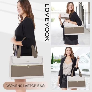 LOVEVOOK Laptop Bag for Women, Khaki- Off-white - Image 2