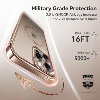 CASEKOO 360 Spin Magnetic Stand Desert Titanium for iPhone 16 Pro Case [Compatible with Magsafe][16FT Military Protection] Slim Polished for iPhone 16 Pro Case with Stand 6.3'', Rose Gold - Image 5