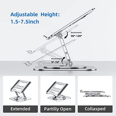 MCHOSE Adjustable Laptop Stand for Desk, Ergonomic Riser with 360° Rotating Base, Foldable Notebook Computer Holder Compatible MacBook Air Pro, Dell XPS, More 10-17" Laptops, Silver - Image 7
