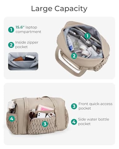 BAGSMART Quilted Duffle Bag for Women, Weekender Overnight Gym Travel Carry-On Bag, Camel - Image 3