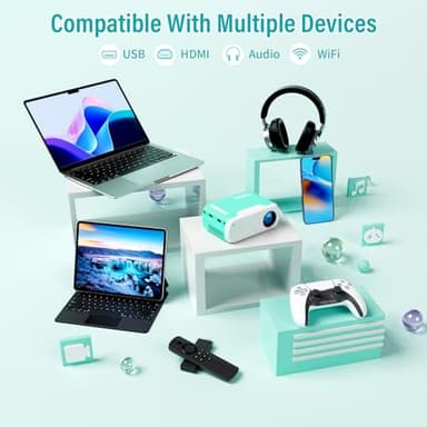 ksbaby Mini Projector WiFi Home Theater Portable Projector, Phones Can Be Connected to The Movie Projector Via WiFi or Via Data Cable, Compatible With Smartphone/ Tablet/ Laptop/ TV Stick/ USB Drive - Image 3
