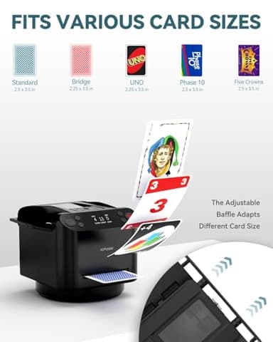 KPAW Automatic Card Shuffler and Dealer - 1-2 Decks Support 12 Players, 4 Drawing Remotes, Built-in Gameplays, 360°/180° Deal, for Poker, UNO, Phase 10, Skip-Bo, Rummy (Black) - Image 3