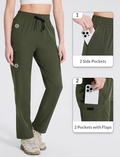 baleaf Women's Hiking Pants Cargo Quick Dry Pants Water Resistant Loose Lightweight Travel Fishing Outdoor UPF50+ Dark Army Green Large - Image 5