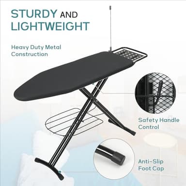 Ironing Board Full Size, RAINHOL 43"x13" Sturdy Iron Board with Iron Rest and Garment Rack, Height Adjustable Metal Construction with Ultra Thick Cover and Padding, Foldable and Heavy Duty - Image 4