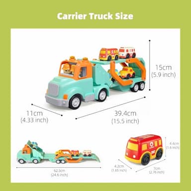 Wanborns Transport Car Carrier Truck Toys for 2 3 4 5 Years Old Kids, 24 inches Foldable Track Trailer with Light & Sound Effects, 4pcs Small Car Toys, Best Gift Choice for Christmas, Birthday - Image 3