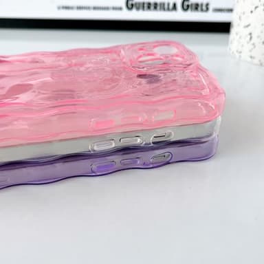 FABSPARK Case for iPhone 13,Cute 3D Transparent Meteorite Bubble Water Ripple Pattern Curly Wavy Frame Case,Soft TPU Shockproof for iPhone 13 6.1 Inch,Clear Pink - Image 5