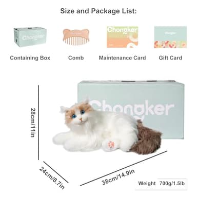Chongker Interactive Companion Robot Cat Pets, Handmade Weighted Stuffed Animals, Cat Plush Toy with Voice Response, Realistic Heartbeat and Purring, Ragdoll Cat - Image 9