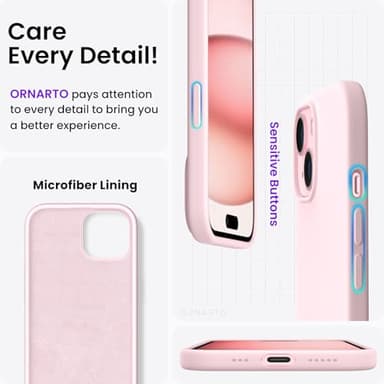 ORNARTO Compatible with iPhone 15 Case 6.1, Slim Liquid Silicone 3 Layers Full Covered Soft Gel Rubber Phone Case, Anti-Scratch Shockproof Protective Cover 6.1 Inch, Chalk Pink - Image 5