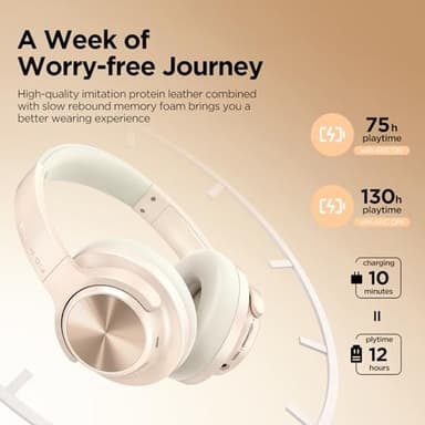 FIO MOTUS Noise Cancelling Headphones: Wireless Over Ear Bluetooth Headphones with 130H Playtime - Hi-Res Sound Custom EQ via App Deep Bass Comfort Fit Ear Cups for Travel Home Office - Image 5