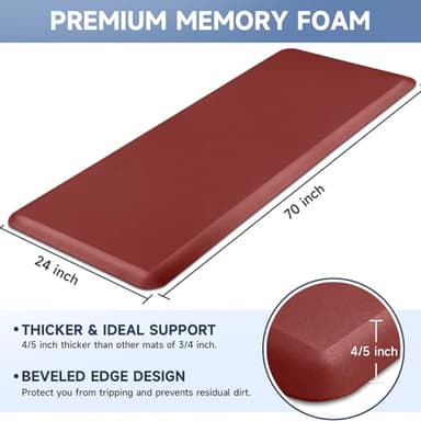 4/5 Inch Thick Kitchen Mats for Floor, StepRite Kitchen Rug for Standing Desk, Non-Slip, Thicker, Stain Resistant, Waterproof, Comfort Anti Fatigue Floor Mat for Home, Kitchen, Office - Red,70 * 24'' - Image 2