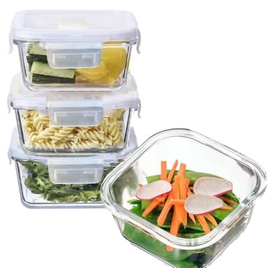 R.repad yay Square Glass Food Storage Containers, Small Square Storage Containers With Airtight Lids, 2Cup Glass Meal Prep Bowls, Leak-proof lunch Bowls, Dishwasher Microwave Freezer Safe -(White) - Image 1