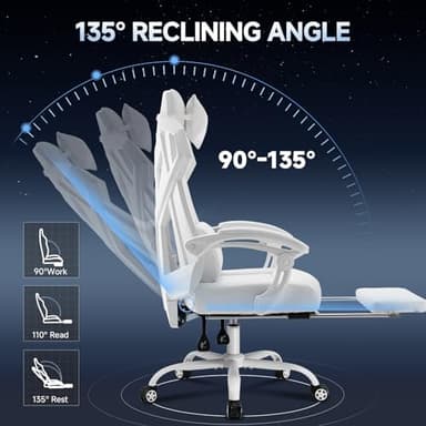 GTPLAYER Computer Chair with Adjustable Footrest, Ergonomic Gaming Chair with Headrest and Lumbar Support, Breathable Mesh Office Chair for Adults, High Back Reclining Desk Chair for Gaming and Office - Image 8