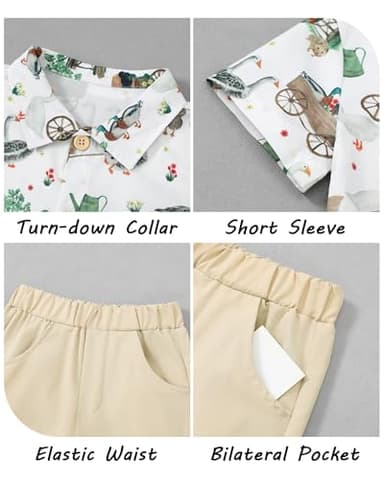 Coco&RARA Toddler Boy Clothes Baby Flamingo Hawaiian Outfits Short Sleeve Shirt + Elastic Waist Shorts Summer Beach Set(Duck + Khaki, 2-3T) - Image 4