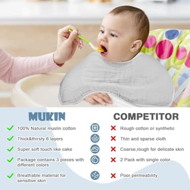 MUKIN Baby Muslin Burp Cloth Set of 6, Ultra Soft Absorbent Thick Cotton Burping Cloths for Unisex Newborn Babies, 20'' by 10'' Neutral Milk Spit Up Rags Boys Girls - Baby Must Haves. (Gradient Grey) - Image 5