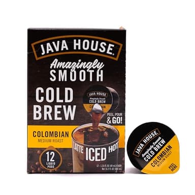 Java House Single-Serve Cold Brew Coffee Pods – Premium 100% Arabica Liquid Concentrate – Smooth & Bold Colombian Roast – 12 Pods – Ready Hot or Iced, Travel-Friendly, TSA Approved - Image 1