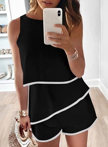 Dokotoo Womens Ladies Fashion 2025 Elegant Summer Casual Sexy Off Shoulder Halter Neck Ruffle Chiffon Sleeveless One Piece Short Rompers Jumpsuits for Women Short,Black White Small - Image 2