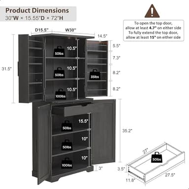 ACCOHOHO 72" Tall Kitchen Pantry, Farmhouse Storage Cabinet with Barn Door, Organizer, Drawer and Adjustable Shelves, Rustic Wood Cupboard for Kitchen, Dining Room, Bathroom, Black - Image 2