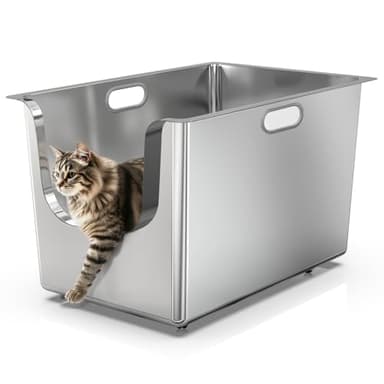 Stainless Steel Litter Box 13.7'' High Sides, XL Metal Cat Litter Box with Curved Low Entry, Cat Litter Pan for Big & Multiple Cats, Pet Toliet with Handy Wheels for Easy Moving - Image 9