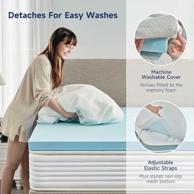 3 Inch King Size Memory Foam Mattress Topper, Cooling Gel Bed Topper with Premium Removable Skin-Friendly Non-Slip Cover, High Density Ventilated Mattress Pad CertiPUR-US & Oeko-Tex Certified, White - Image 9