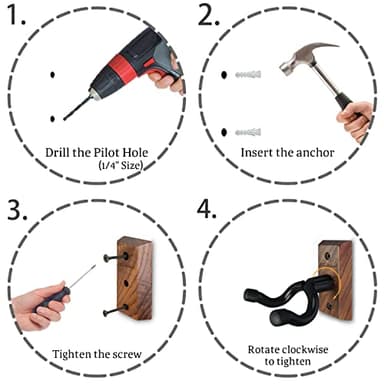 Guitar Wall Mount 2 Pack, Black Walnut Wood Guitar Hanger, U-Shaped Guitar Wall Hanger Mount, Guitar Holder Hook Stand Wall for Acoustic, Electric Guitar, Banjo, Bass, for Guitar Player Men Boy - Image 7