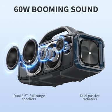 Bobtot Portable Bluetooth Speaker, 60W Peak IPX6 Waterproof, Outdoor Speaker with Handle Stereo Loud Sound, Deep Bass, 8800mAh Battery, TWS/TF/AUX/EQ Outdoor for Party Beach Camping - Image 2