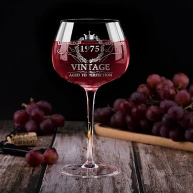 50TH Birthday Gifts for Her, Vintage 1975 Engraved 50th Wine Glass, 50 Year Old Birthday Decorations For Women, Funny 50 Bday Gifts Idea For Women, Friends, Daughter, Sister Mom - Turning 50 Present - Image 6