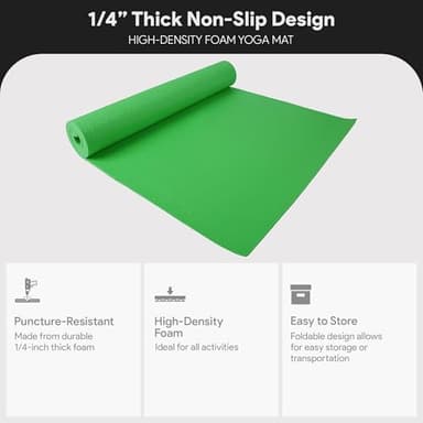 Fitvids 1/4-Inch High Density Thick Non Slip Yoga Mat with Knee Pad and Carrying Strap for Workout, Pilates, Gym Home Exercise, Green - Image 2