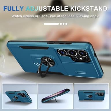 Compatible with Samsung Galaxy S25 Ultra Case Built in Slide Camera Lens Cover+Screen Protector+Ring Holder,Heavy Duty Shockproof Full Body Phone Cover,2025 Blue - Image 2
